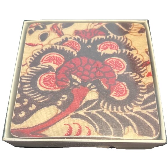 Pottery Barn Jordan Cork Coasters Set of 4 Tan Red Brown Fall Table Decor New - Picture 1 of 8